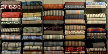 A wall of woollen blankets typical of those produced by Welsh mills